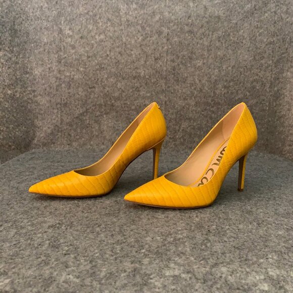 Sam Edelman Hazel Women’s Leather Dijon Yellow Heel Pointed Toe Pump Shoes - Picture 4 of 11